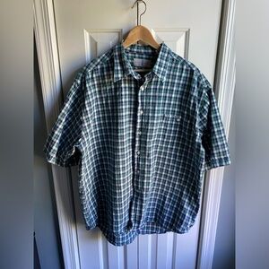 River Trader Mens Linen Blend Plaid Button Down Short Sleeve Shirt Size XL